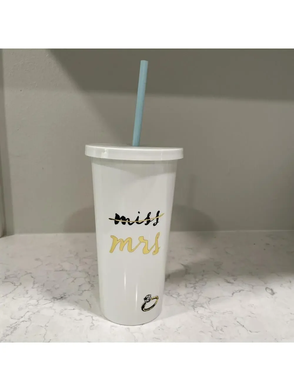 Kate Spade New York Miss To Mrs Tumbler Bachelorette w/ Lid & Straw 20 oz. NWOT